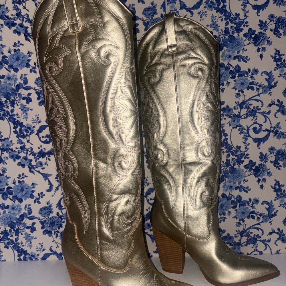 Steve Madden Metallic Gold Western Knee-High Boots